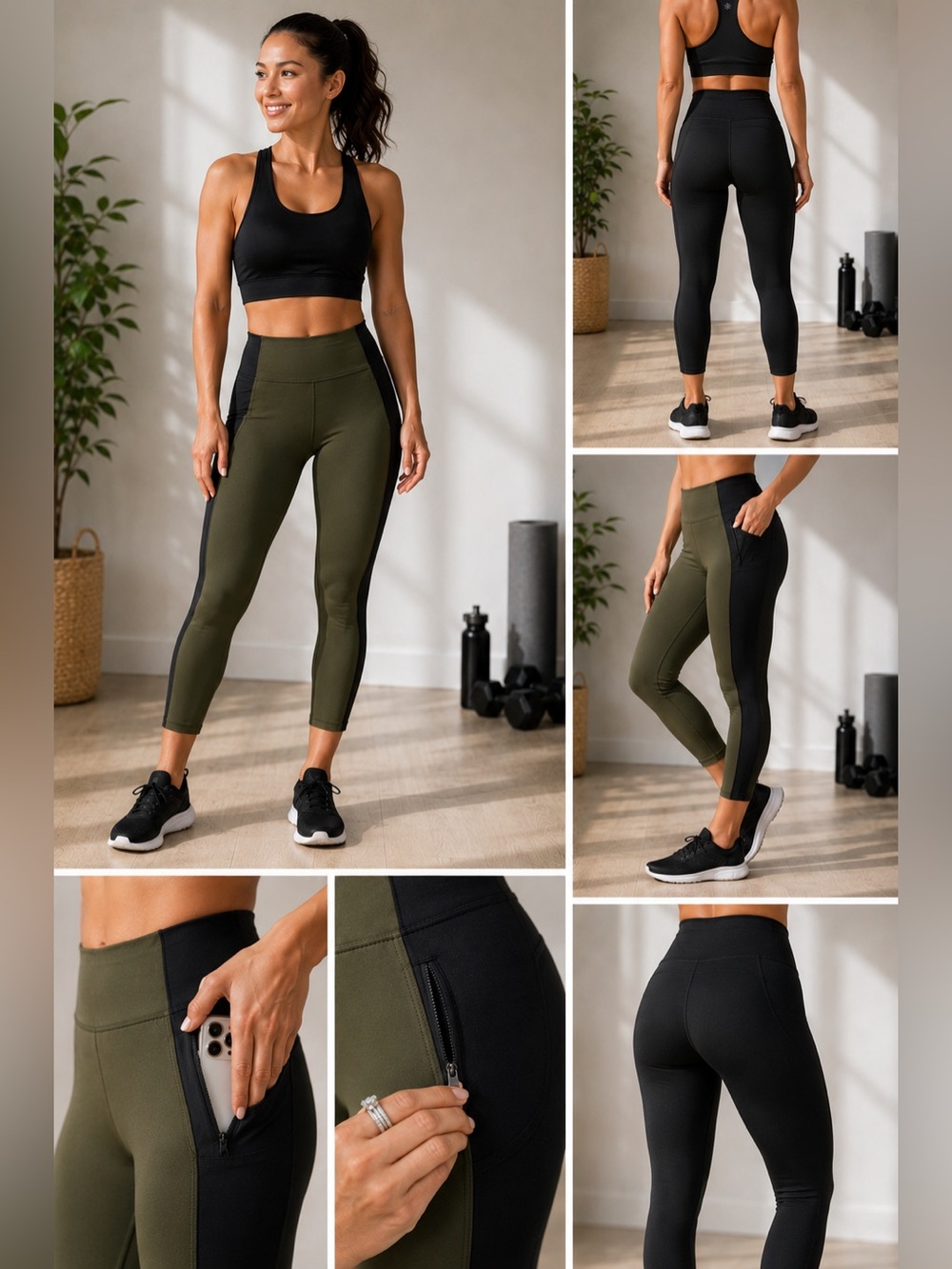 Athleta Womens Olive Green Black Highline Hybrid Ankle
Tight Legging size 6